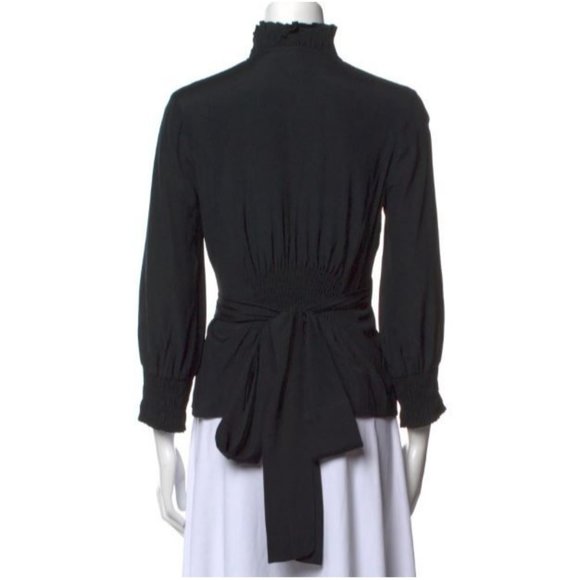 Diane Von Furstenberg Graciela Silk Blouse Wrap Style Ruffle 12 Black Classic Lu - Picture 2 of 11
